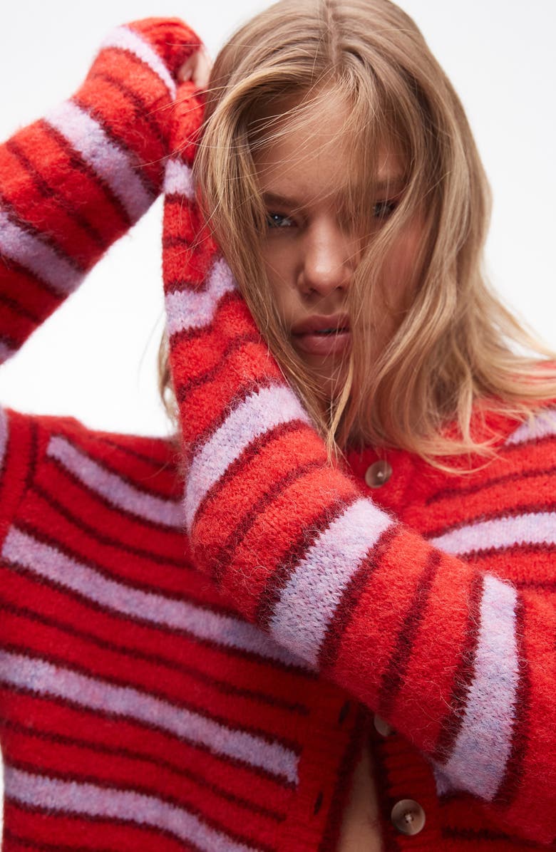 Topshop Stripe Boxy Cardigan, Alternate, color,