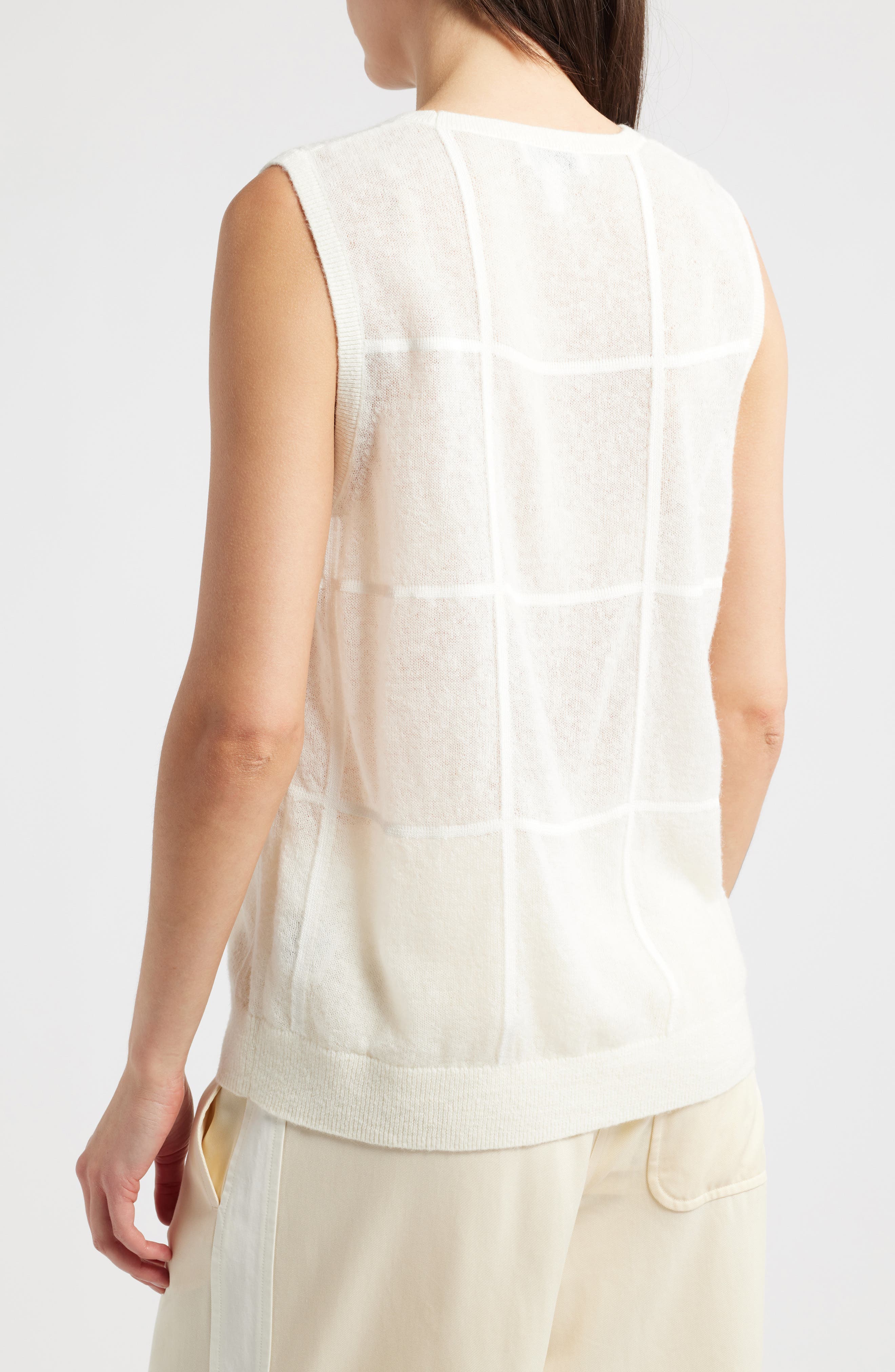 Windowpane Check Cotton Wool & Alpaca Blend Tank Top - image 2
