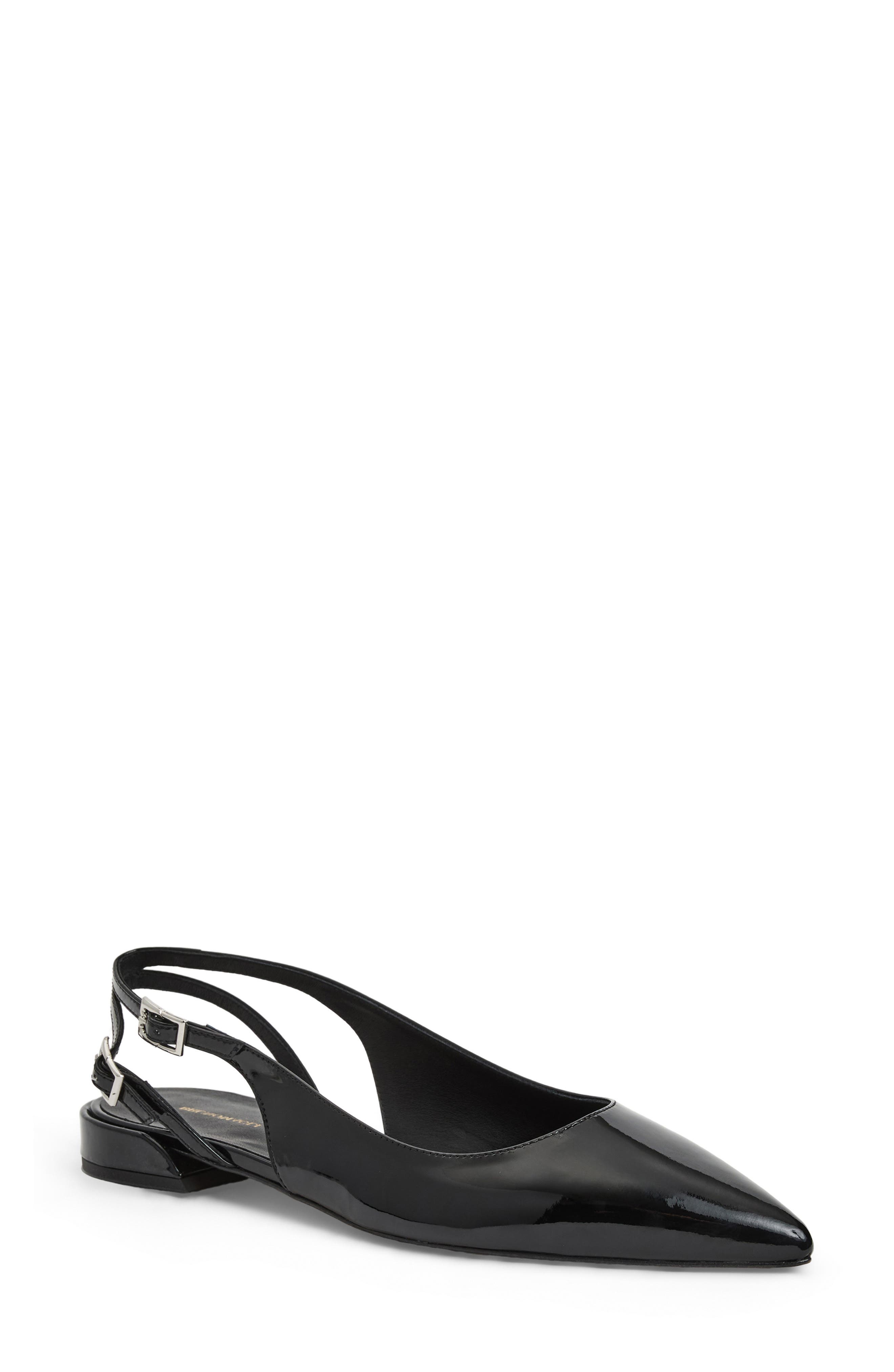 Bruno Magli Juliet Slingback Pointed Toe Flat, Main, color, Black Patent