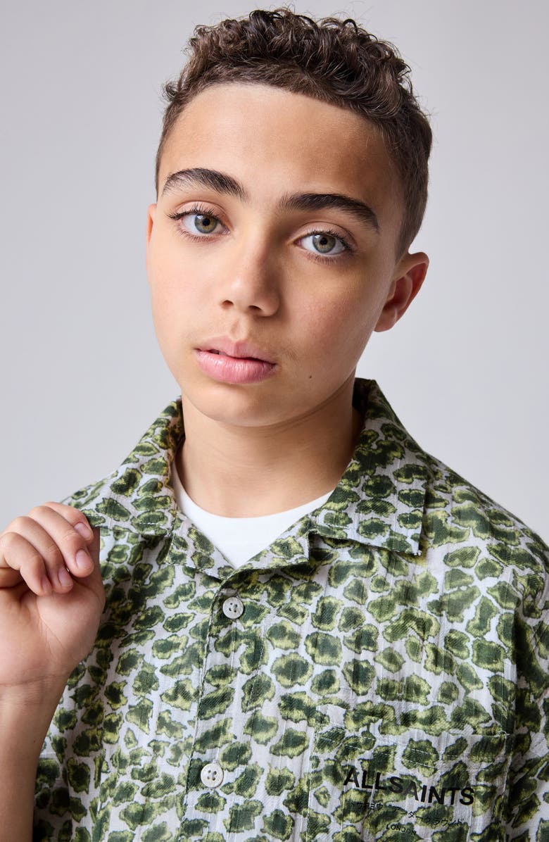 smALLSAINTS by ALLSAINTS Kids' Animal Print Short Sleeve Cotton Button-Up Shirt, Alternate, color, Green