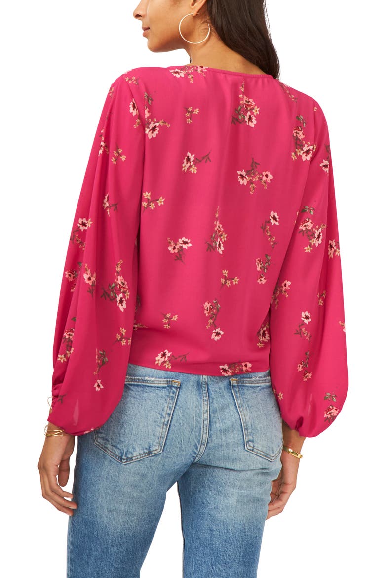 Floral Ruched Front Blouse, Alternate, color, FUCHSIA PINK