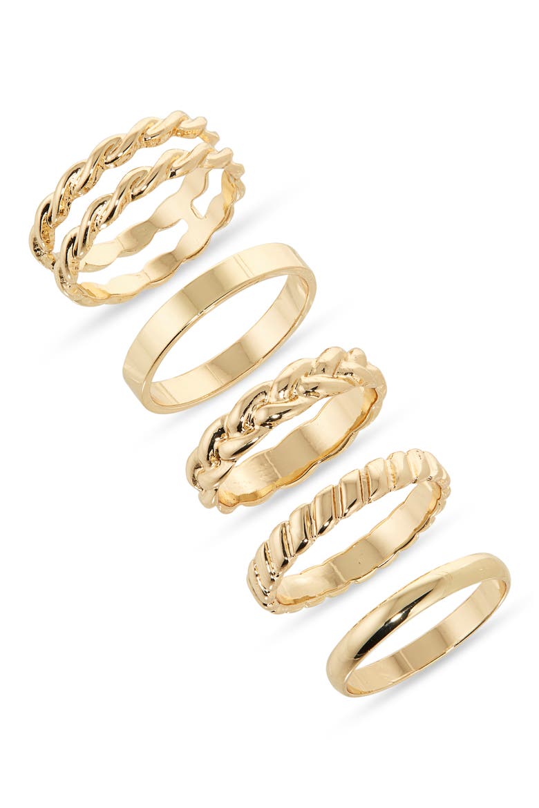 Set of 5 Twist Stacking Rings, Main, color, GOLD
