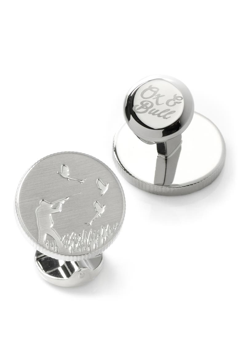 Hunter Embossed Cuff Links, Alternate, color, SILVER