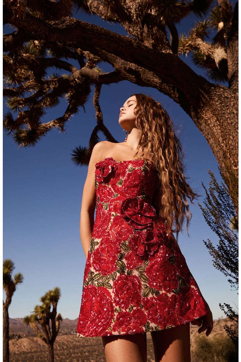 Caprice Embellished Strapless Cocktail Minidress, Alternate, color, ROSE RED