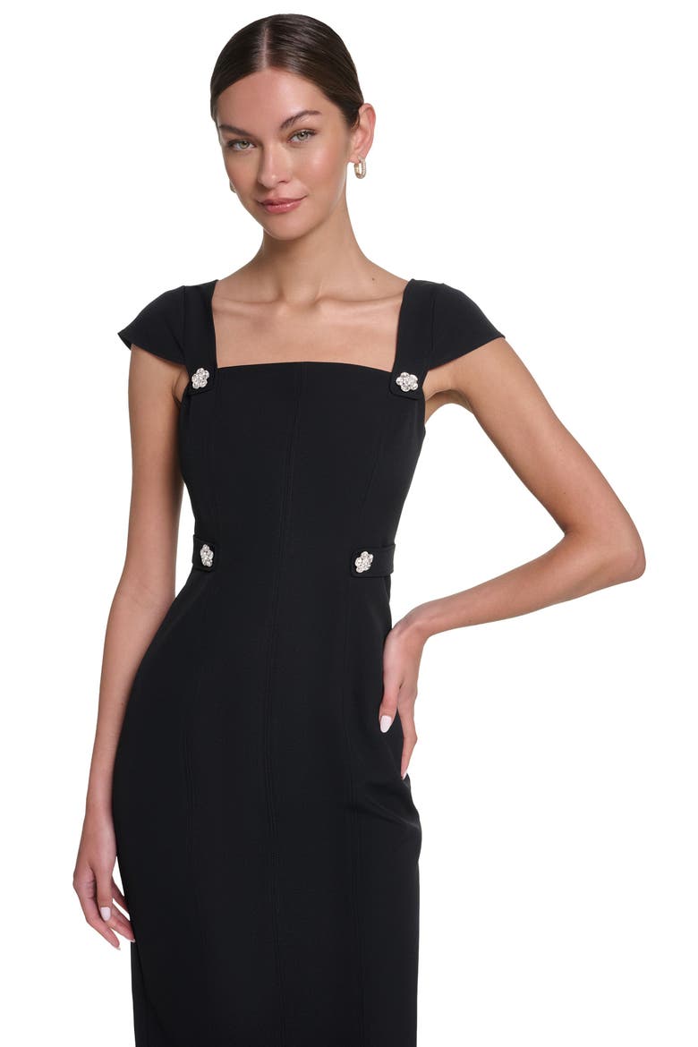 Cap Sleeve Crepe Midi Dress, Alternate, color, Black