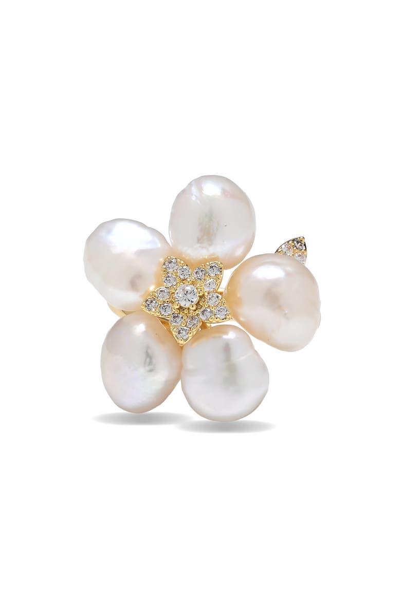 Bree Cubic Zirconia Flower Statement Ring, Alternate, color, GOLD