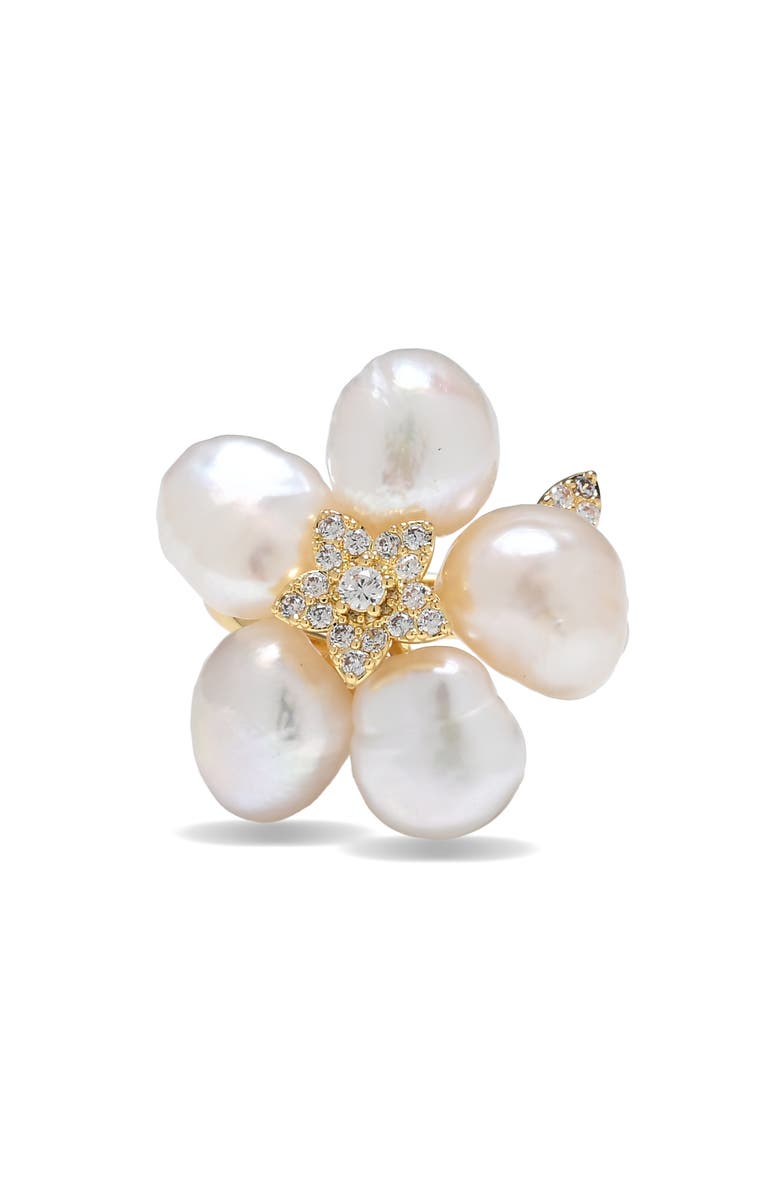 EYE CANDY LOS ANGELES Bree Cubic Zirconia Flower Statement Ring, Alternate, color, Gold