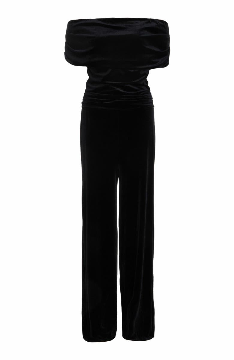 QUIZ Bardot Velvet Jumpsuit, Alternate, color, 