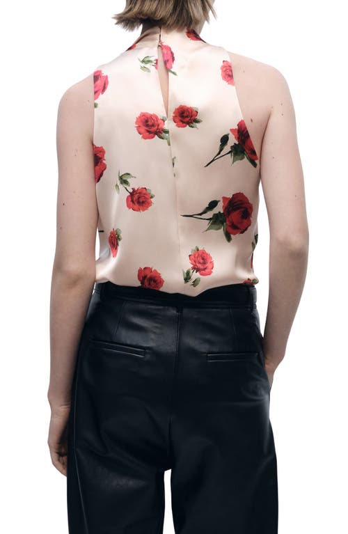 Shop Mango Rose Print Sleeveless Satin Shirt In Ecru