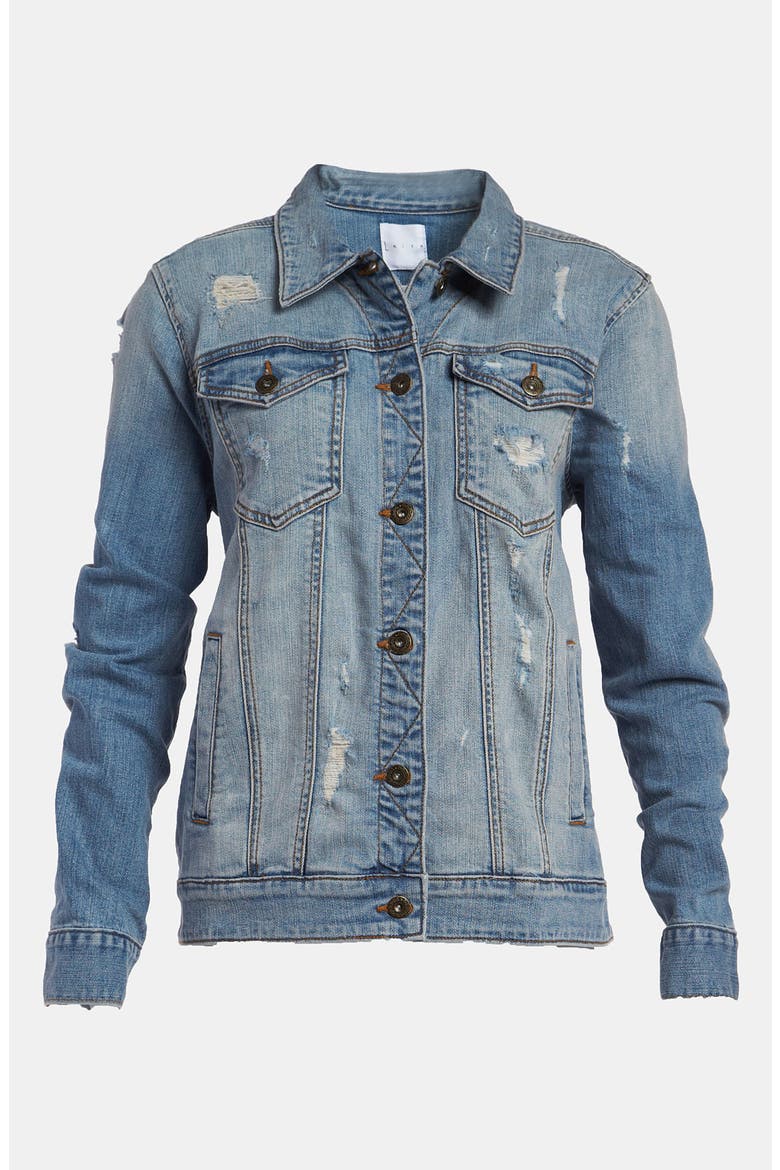 Distressed Denim Boyfriend Jacket, Alternate, color, MYSTIC- BLUE