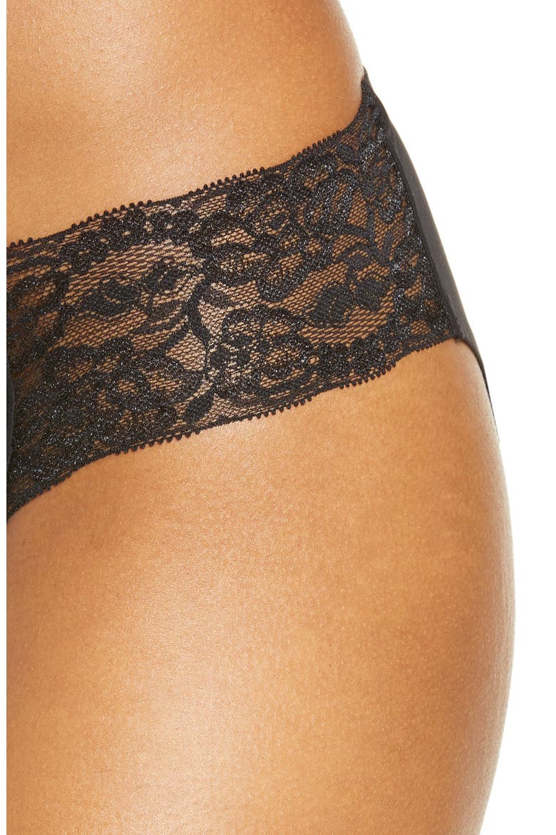 Period & Leak Proof Lace Moderate Absorbency Cheeky Panties, Alternate, color, BLACK