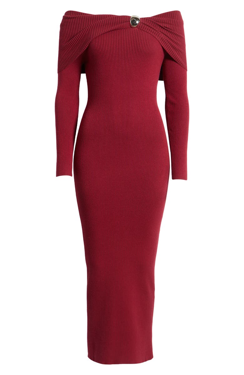 Petal & Pup Lindsey Off the Shoulder Long Sleeve Rib Dress, Alternate, color, Dark Red