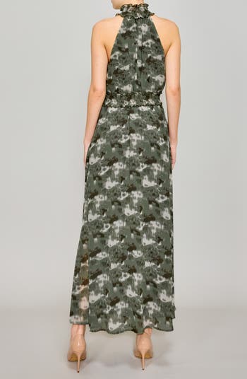 Printed Mock Neck Chiffon Maxi Dress