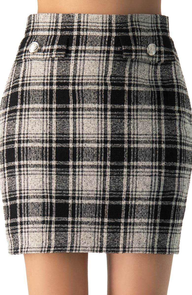 IVONNE Checkered Skirt With Faux Front Pockets, Alternate, color, Black