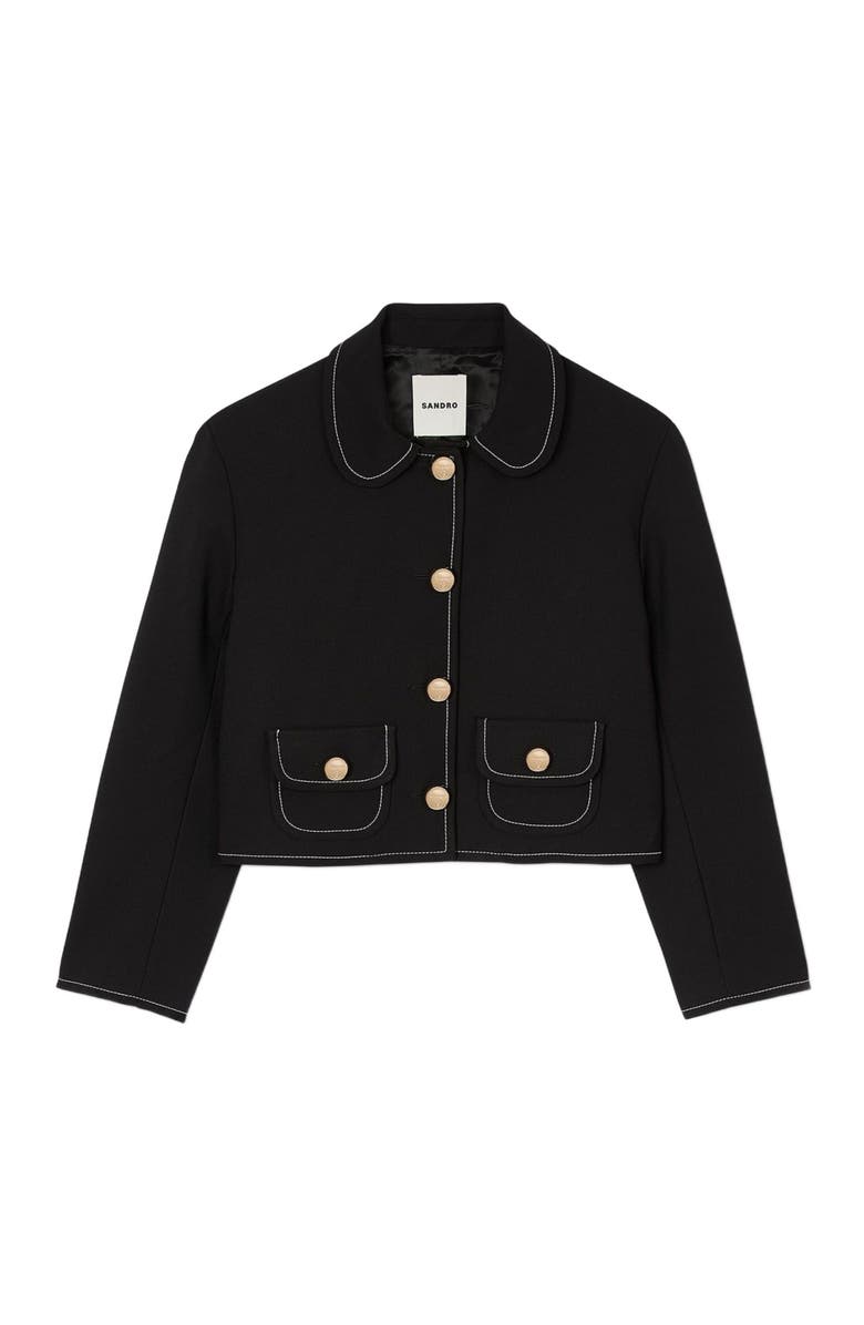 SANDRO Peter Pan collar cropped jacket, Alternate, color, 