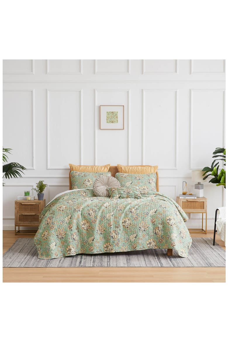 Jacobean Willow 7-Piece Oversized Quilt Bedding Set, Alternate, color, GREEN