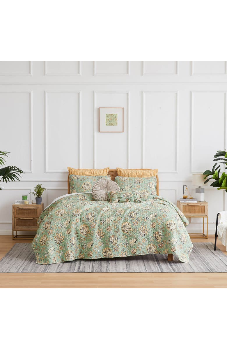 SOUTHSHORE FINE LINENS Jacobean Willow 7-Piece Oversized Quilt Bedding Set, Alternate, color, Green