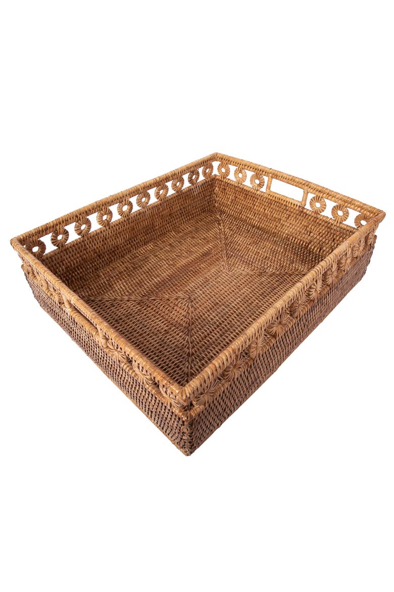 Artifacts Rattan Inna Design Rectangle Basket with Cutout Handles, Alternate, color, Honey Brown