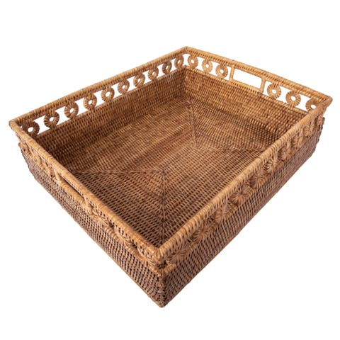 Inna Rattan Rectangle Basket with Cutout Handles