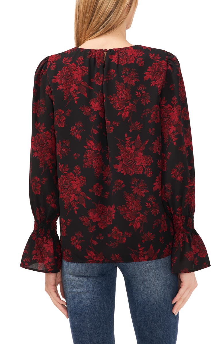 CeCe Floral Long Sleeve Ruffle Cuff Top, Alternate, color, 