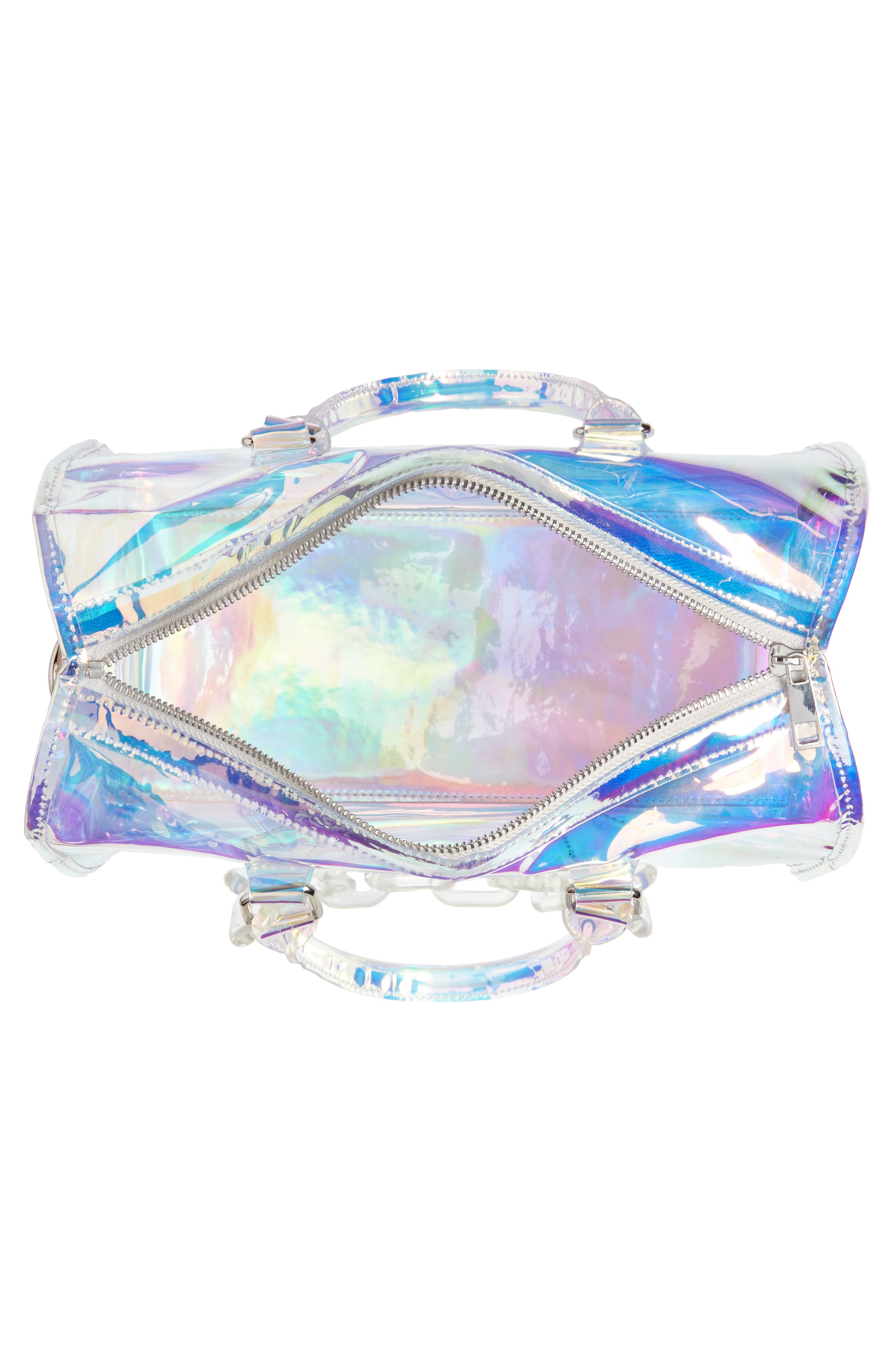 Translucent Iridescent Barrel Bag, Alternate, color, HOLOGRAM