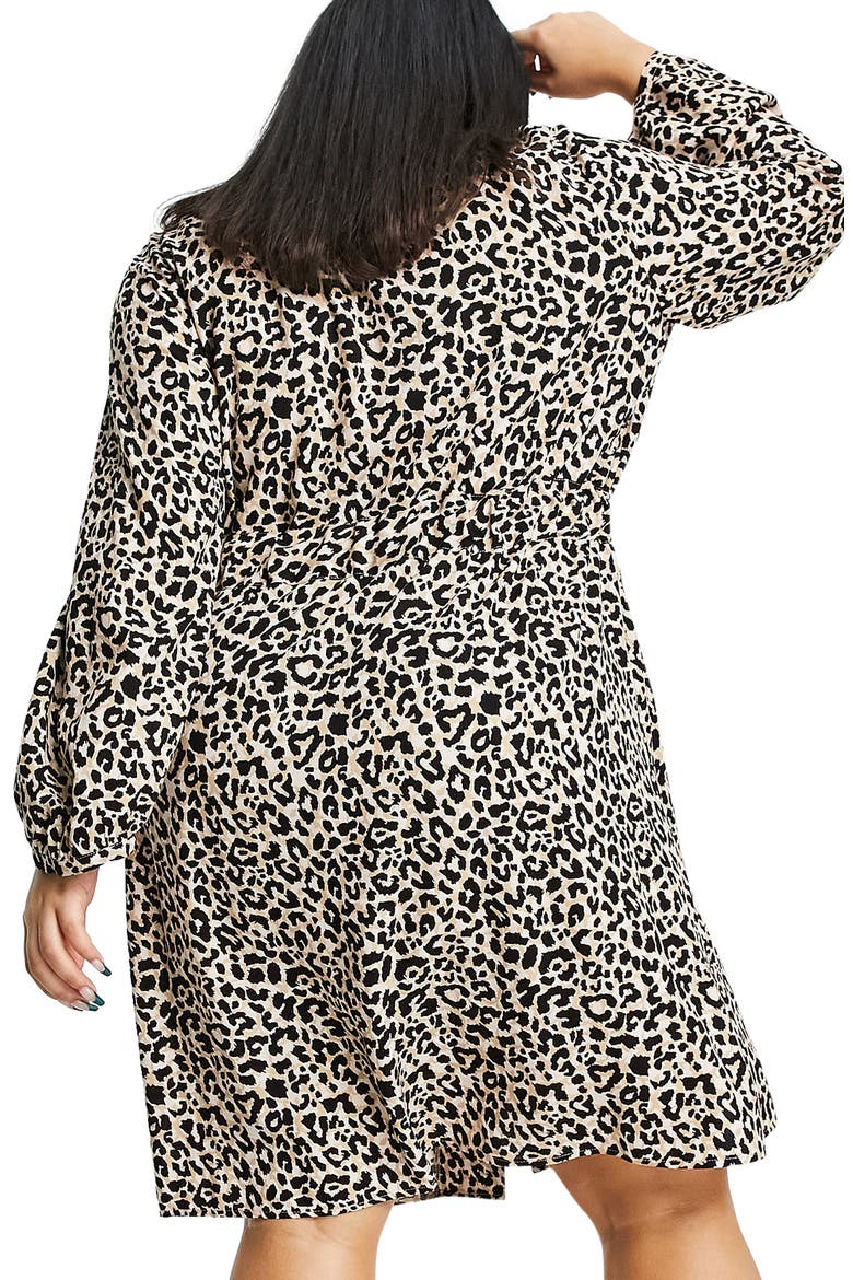 Curve Animal Print Long Sleeve Drawstring Waist Minidress, Alternate, color, BLACK MULTI