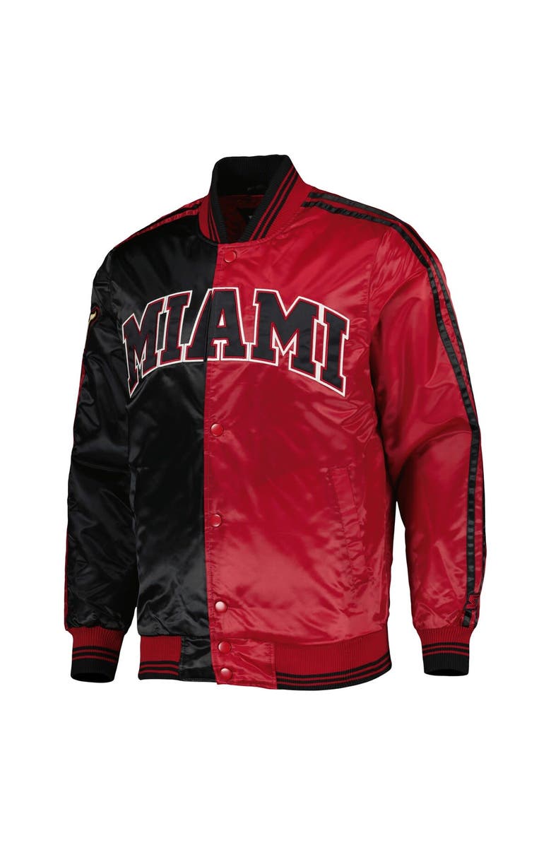 STARTER Men's Starter Black/Red Miami Heat Fast Break Satin Full-Snap Jacket, Alternate, color, 