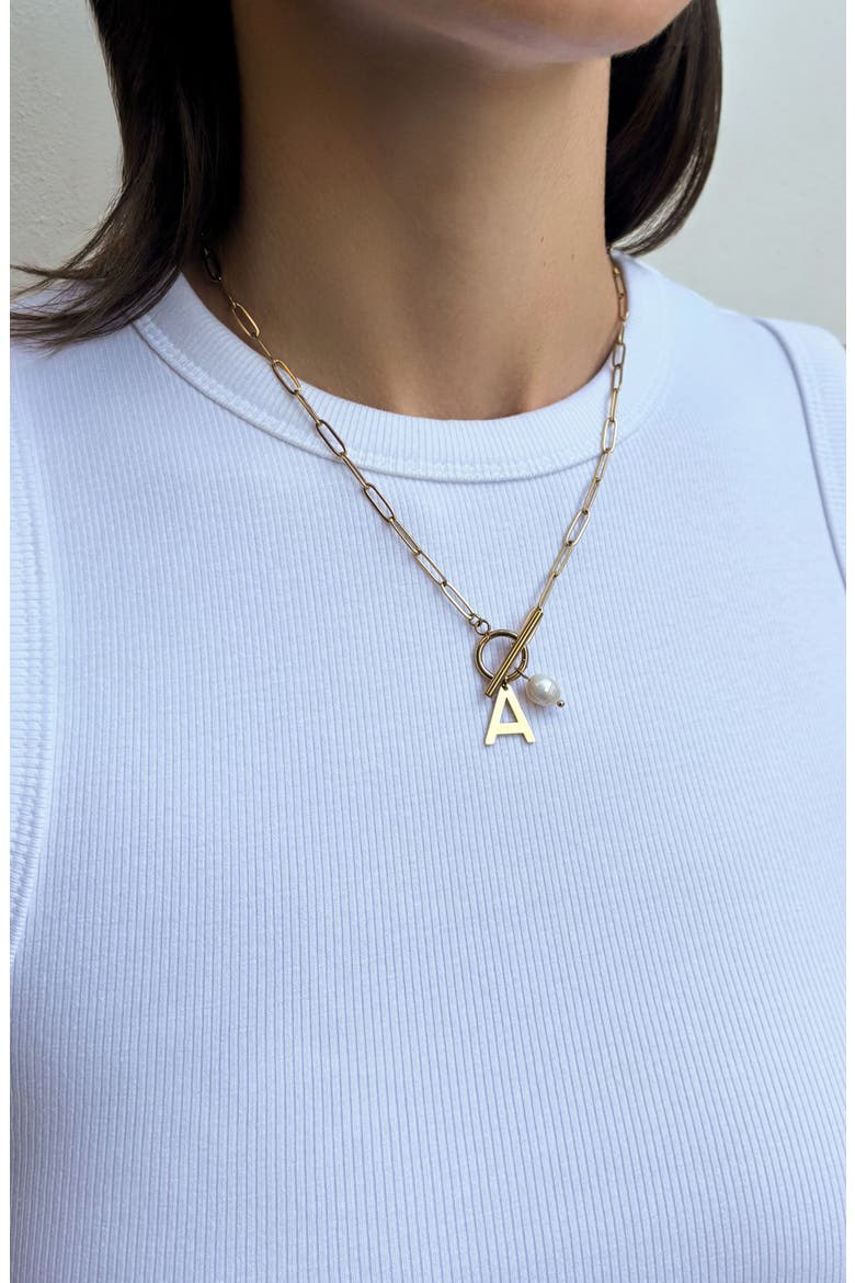 18K Gold Plated Pearl & Initial Toggle Pendant Necklace, Alternate, color, WHITE/ GOLD-A