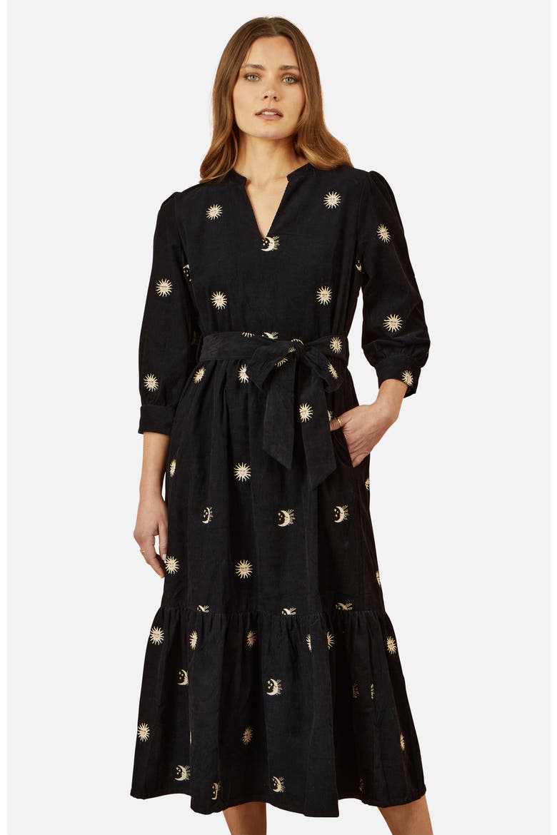 Cosmic Embroidery Cord Midi Shirt Dress, Alternate, color, Black