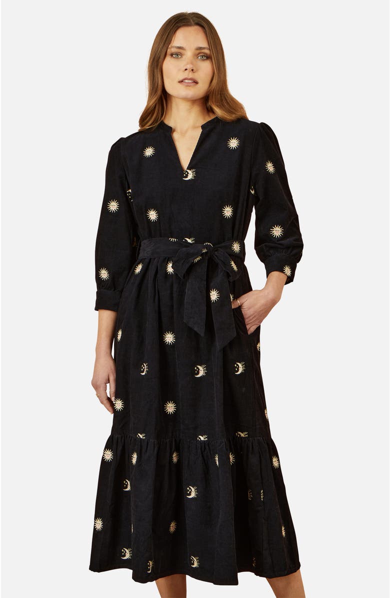 Yumi Cosmic Embroidery Cord Midi Shirt Dress, Alternate, color, Black