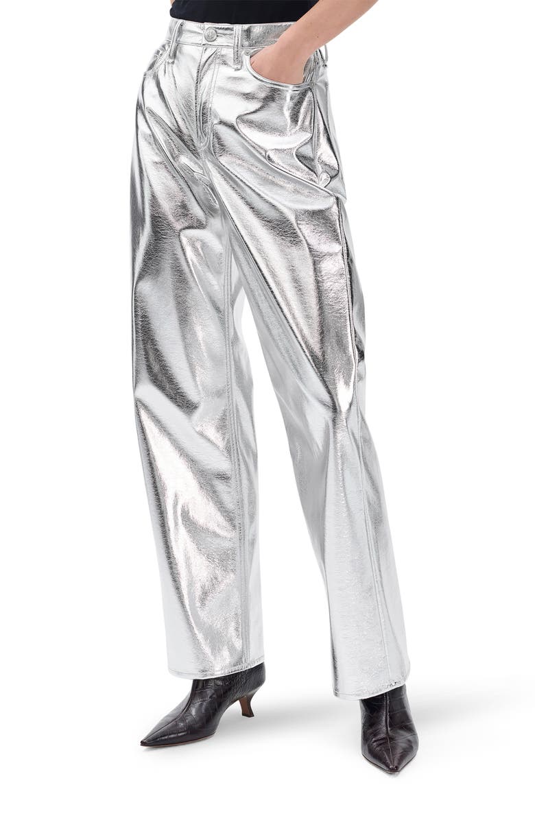 rag & bone Logan High Waist Faux Leather Wide Leg Pants, Alternate, color, Silver