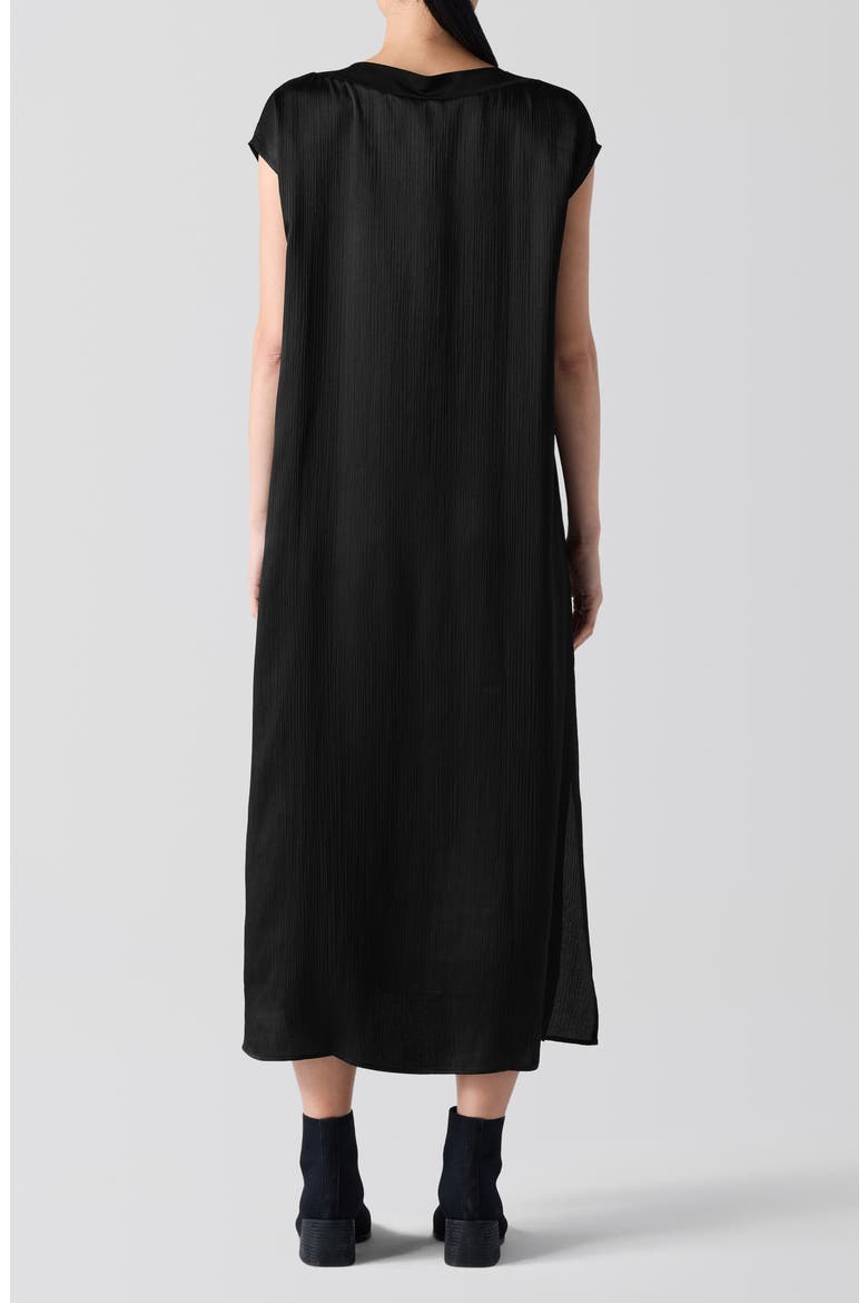 Bateau Neck Silk Shift Dress, Alternate, color, BLACK