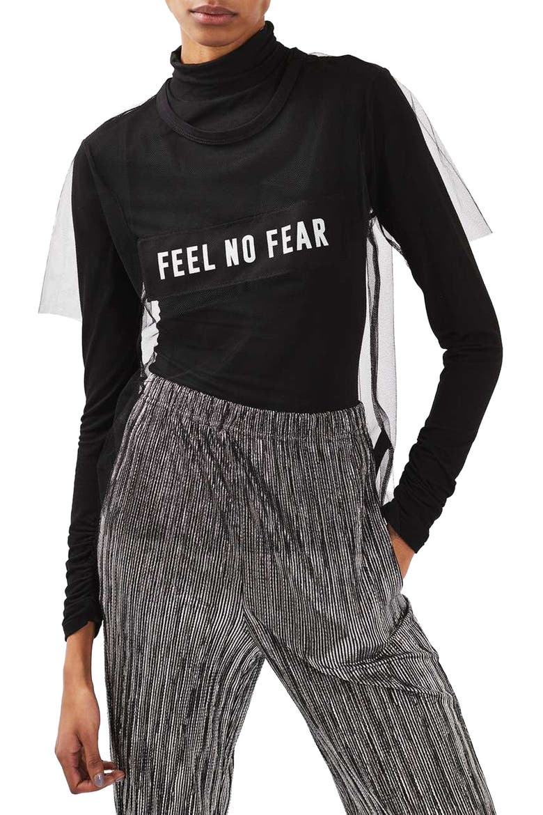 Feel No Fear Sheer Tee, Main, color, BLACK
