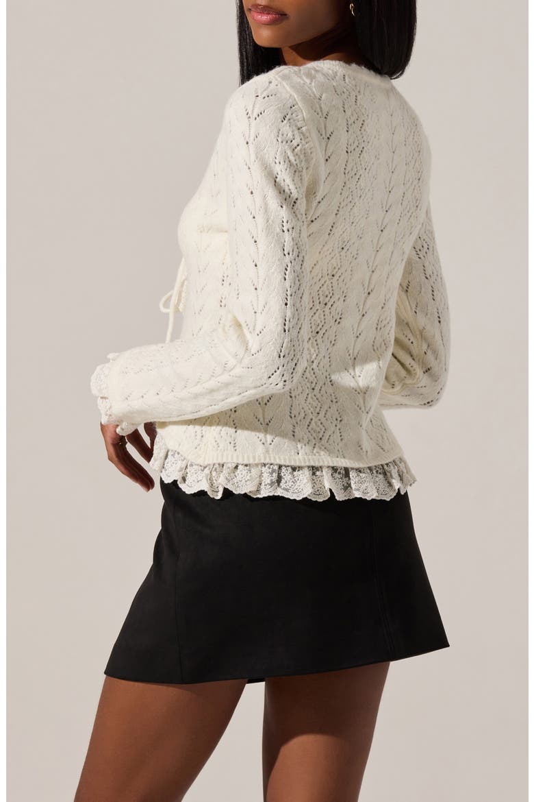 Lacey Ruffle Pointelle Tie-Front Cardigan, Alternate, color, CREAM