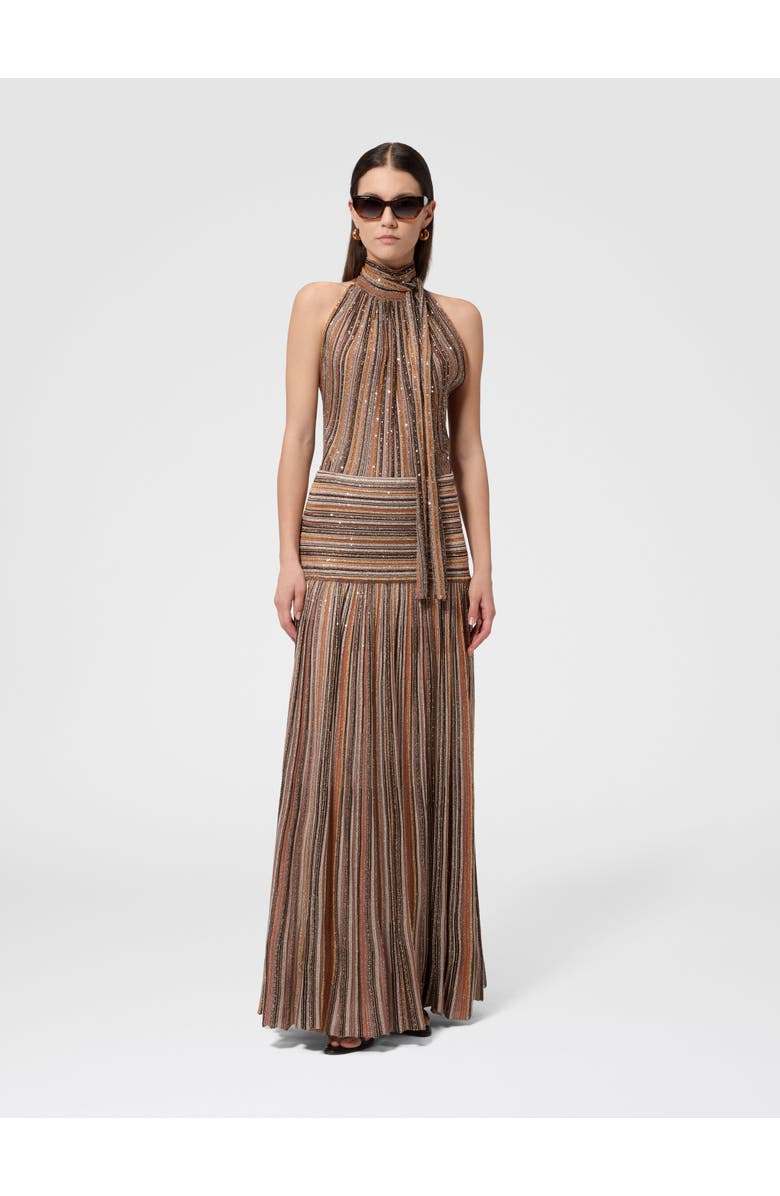 Missoni Long Skirt In Ribbed Viscose Lamé Blend, Alternate, color, Green& Brown