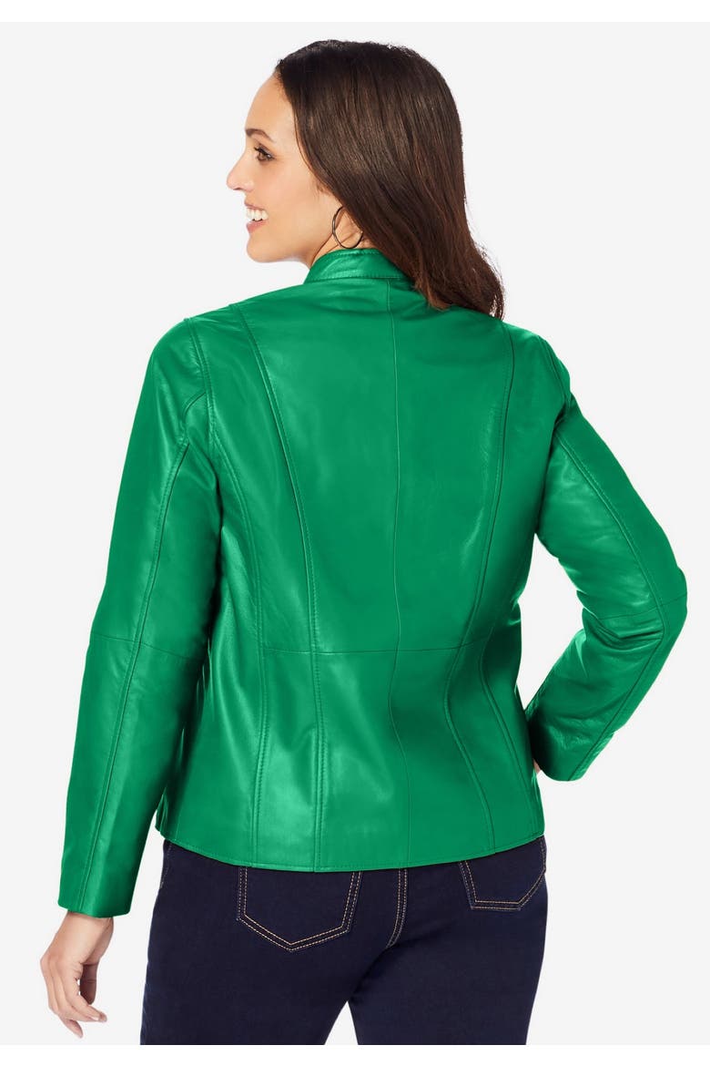 Zip Front Leather Jacket, Alternate, color, KELLY GREEN