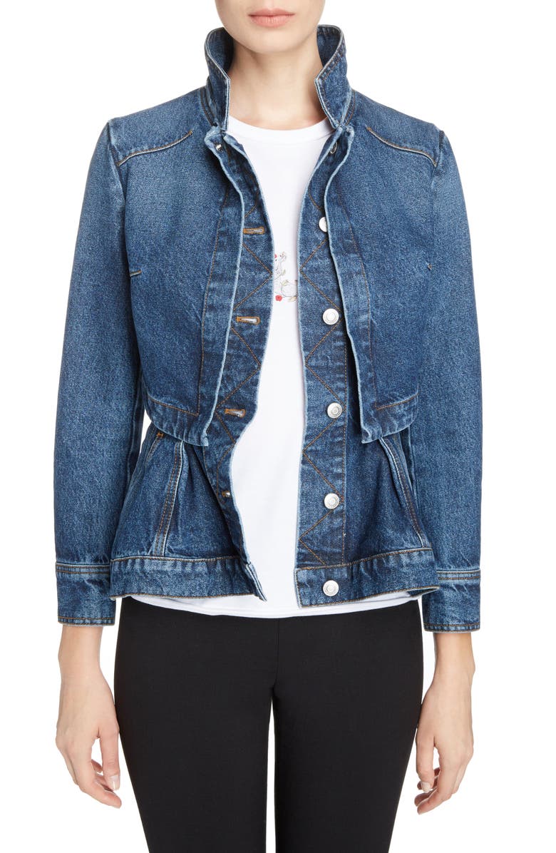 McQueen Alexander McQueen Peplum Denim Jacket, Main, color, 