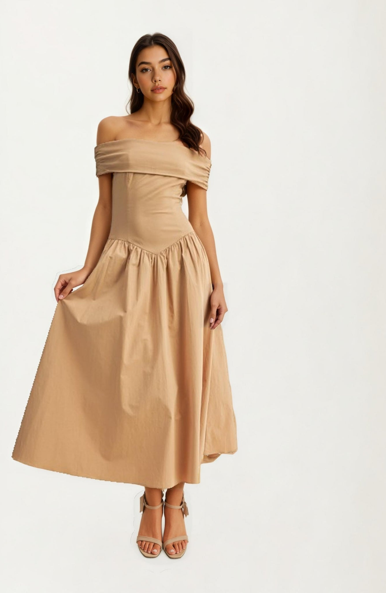 Knit and Lounge Off-the-Shoulder Draped Midi Dress, Alternate, color, 