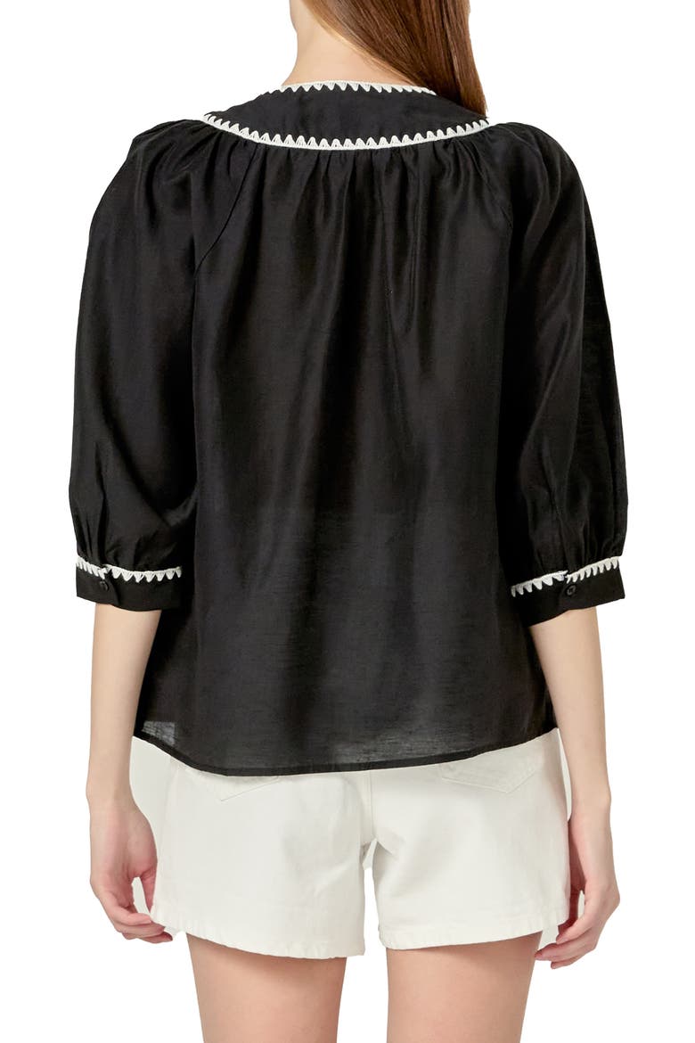 Embroidered Tie Neck Top, Alternate, color, BLACK/ WHITE