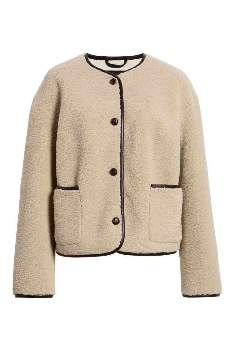 Faux Shearling Jacket with Faux Leather Trim, Alternate, color, BROWN