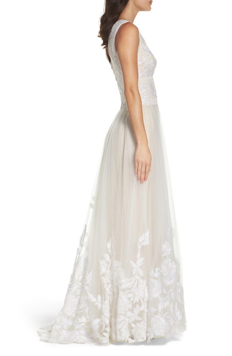 Tadashi Shoji Tulle Lace A-Line Gown, Alternate, color, 