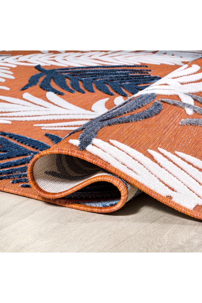 Montego High-Low Tropical Palm Indoor/Outdoor Area Rug, Alternate, color, Orange/Navy/Ivory