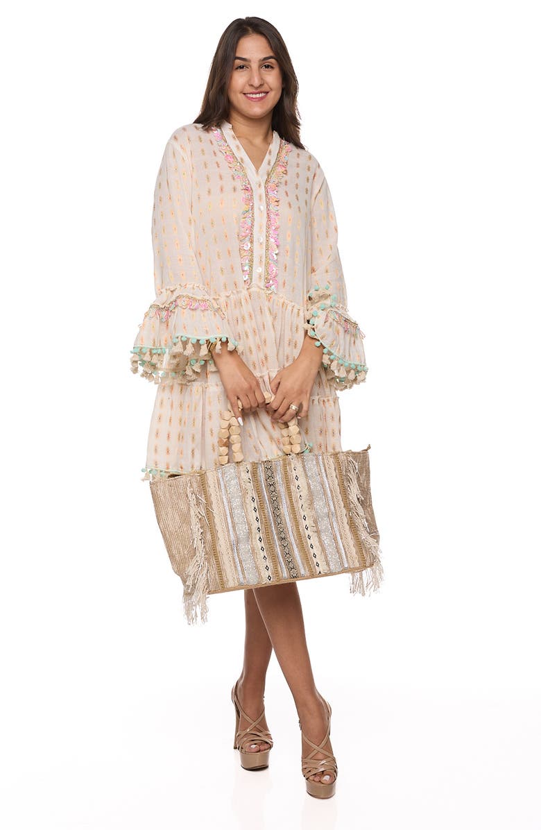 RANEES Long Sleeve Pom Pom Minidress, Alternate, color,