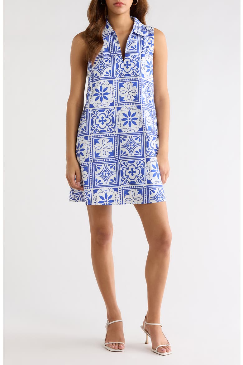 Nala City Lexya Sleeveless Cotton Shift Dress, Main, color, WHITE-BLUES-COMBO