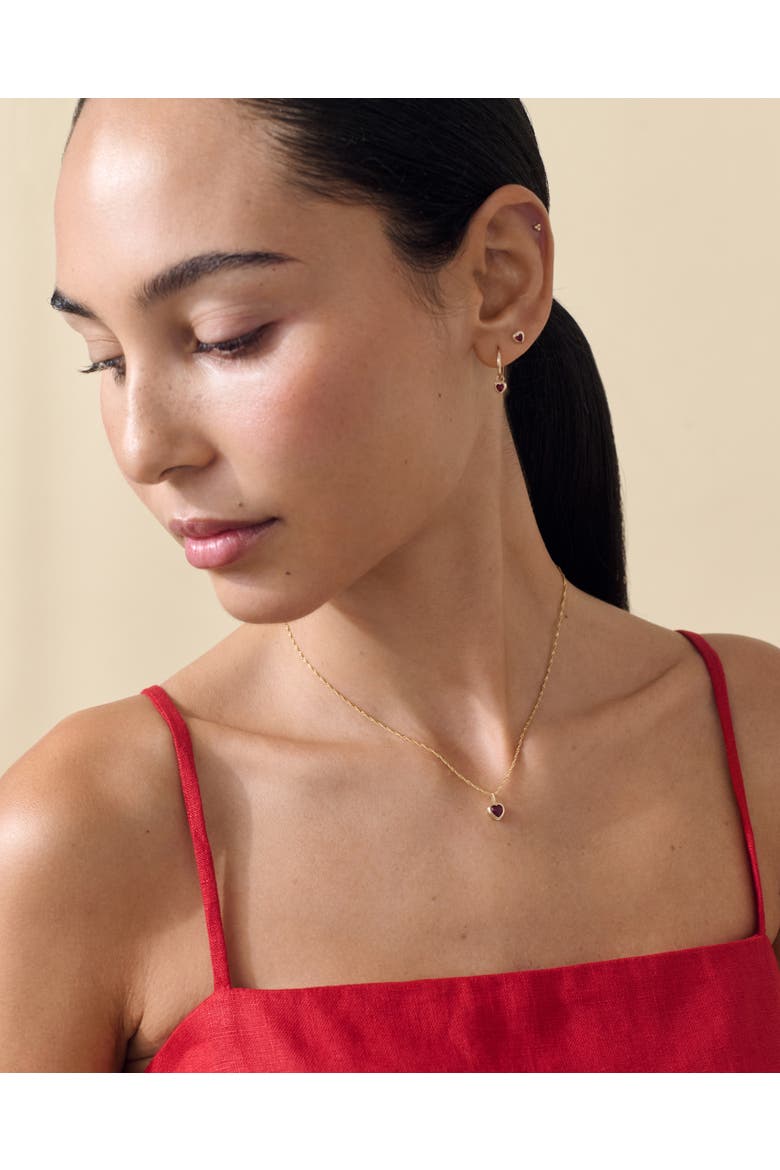 Solid Gold Heart Ruby Stud Earrings, Alternate, color, Metallic Gold