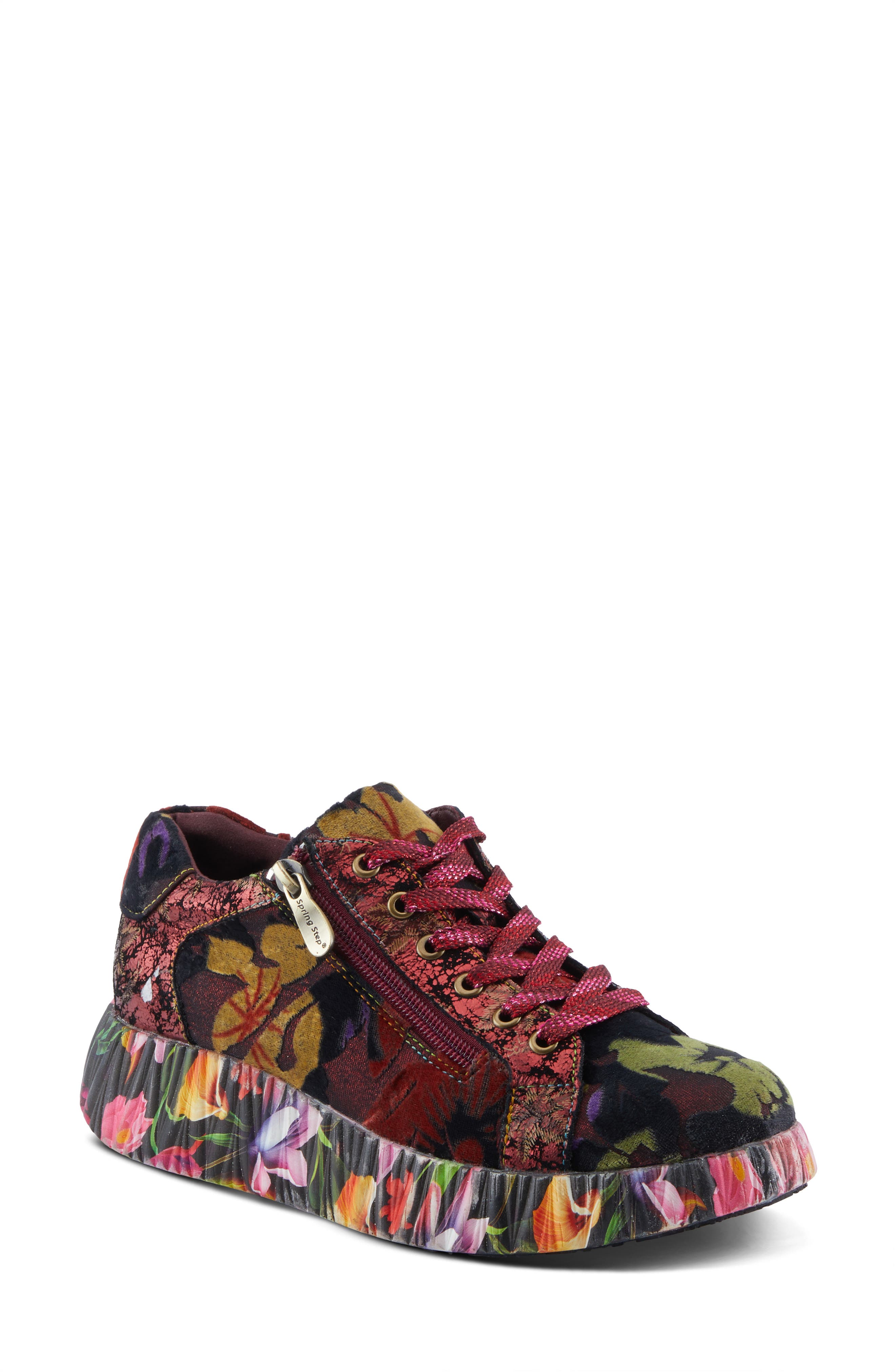 L
Artiste by Spring Step Dallyn Floral Platform Sneaker, Main, color, Bordeaux Multi