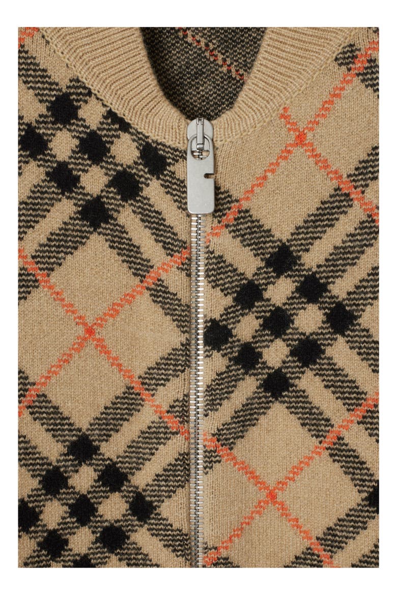 Check Cashmere Bomber Jacket, Alternate, color, Sand