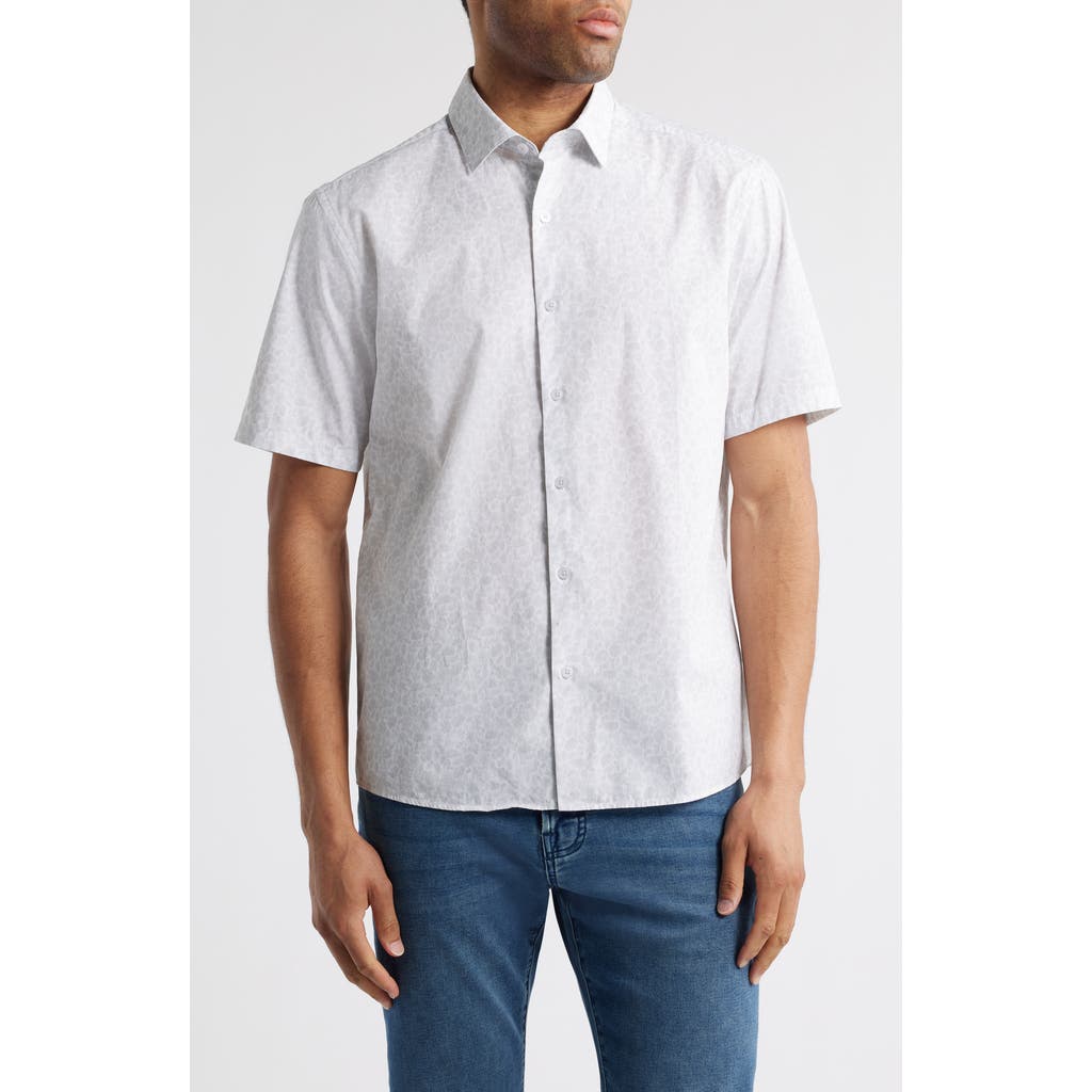 Robert Barakett Blossom Print Short Sleeve Cotton Button-up Shirt In Blue