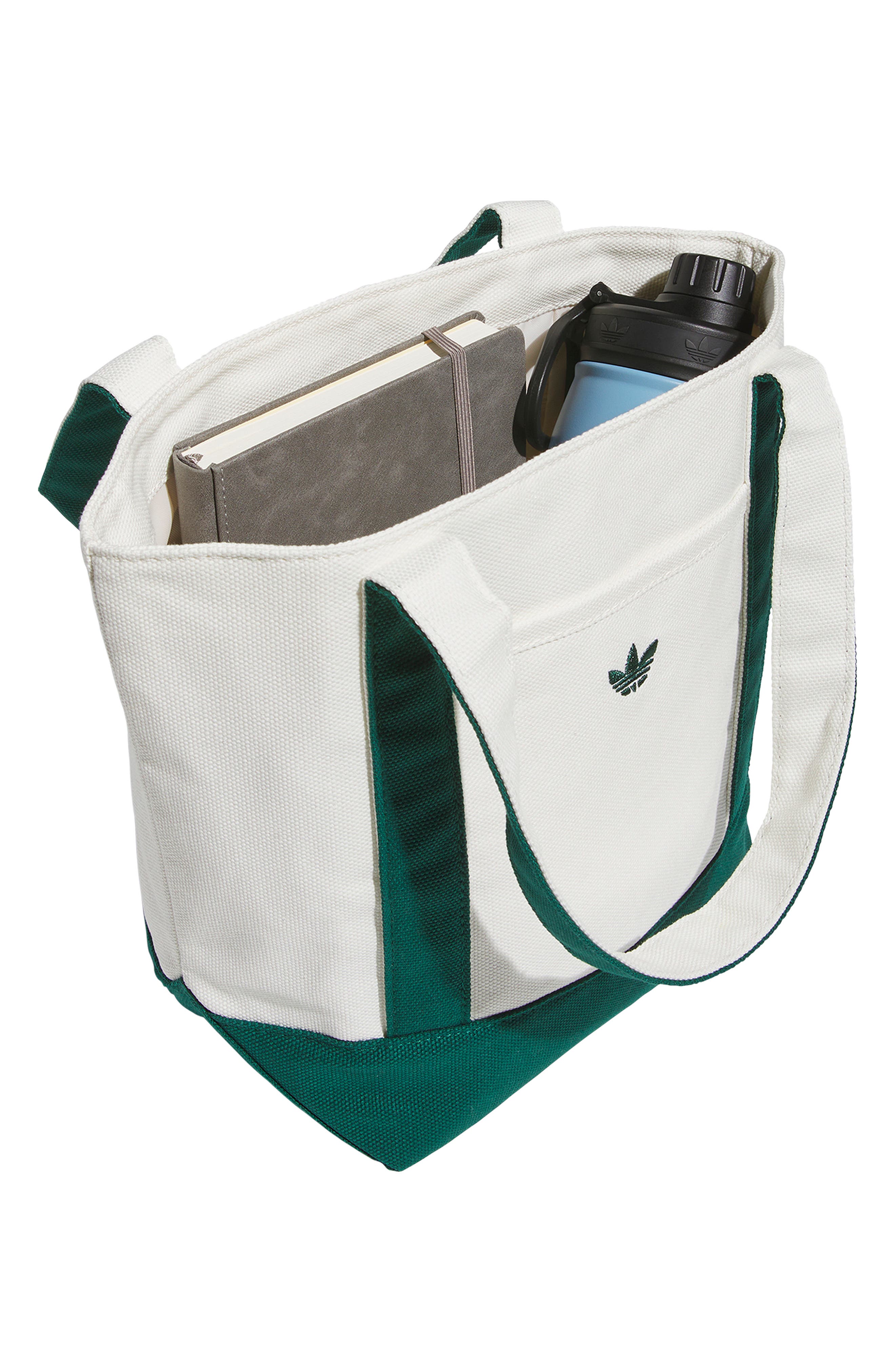 Mini Trefoil Canvas Court Tote, Alternate, color, OFF WHITE/ COLLEGIATE GREEN