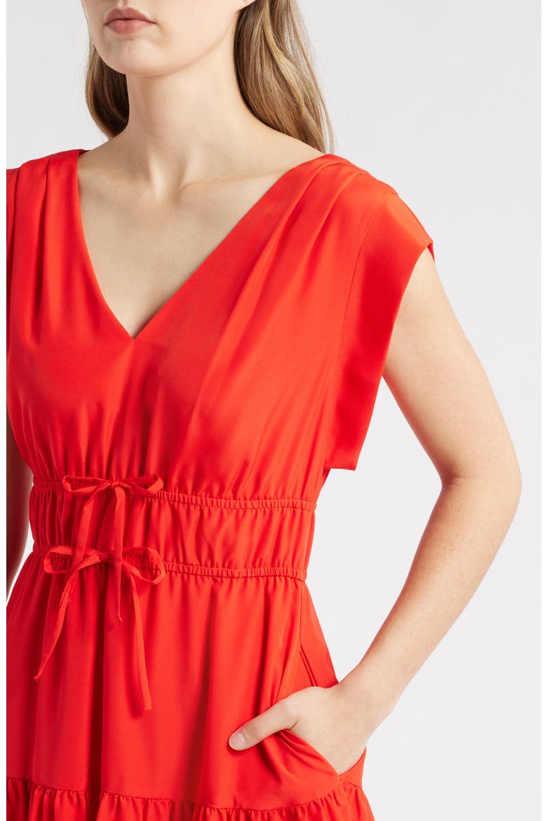 Obi Gathered Tie Waist Dress, Alternate, color, RED